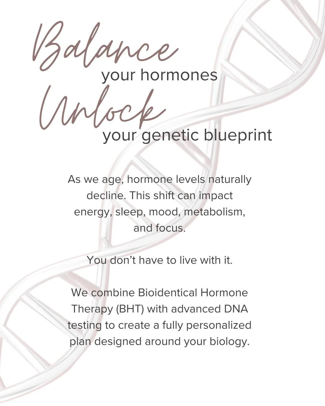 Your DNA is more than a code, it&rsquo;s a roadmap to how your body functions, adapts, and thrives. 🧬

When you understand your DNA, you can work with your body, not against it.

Understanding your unique genetic blueprint can help personalize every