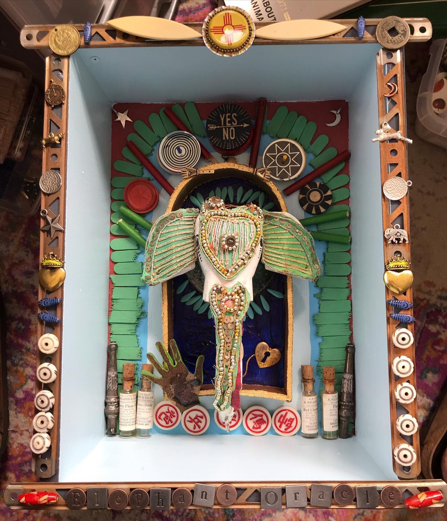 An early draft of a new piece &ldquo;Elephant Oracle.&rdquo; Elephants have been my favorite animal since childhood- not sure why it has taken me so long to do something with this old marionette head that has been knocking around the studio for years