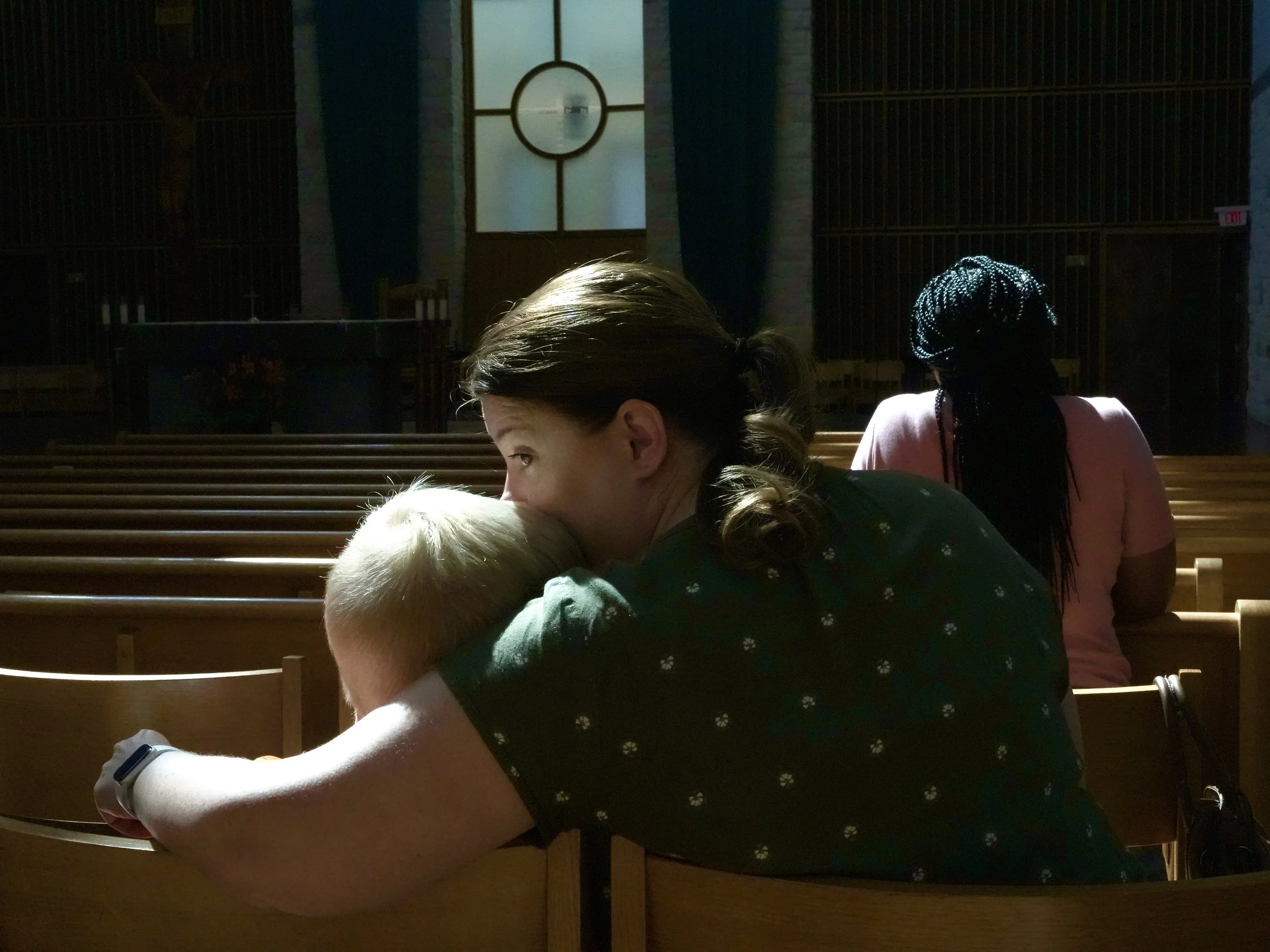 A Mother &amp; Son Waiting for Confession 