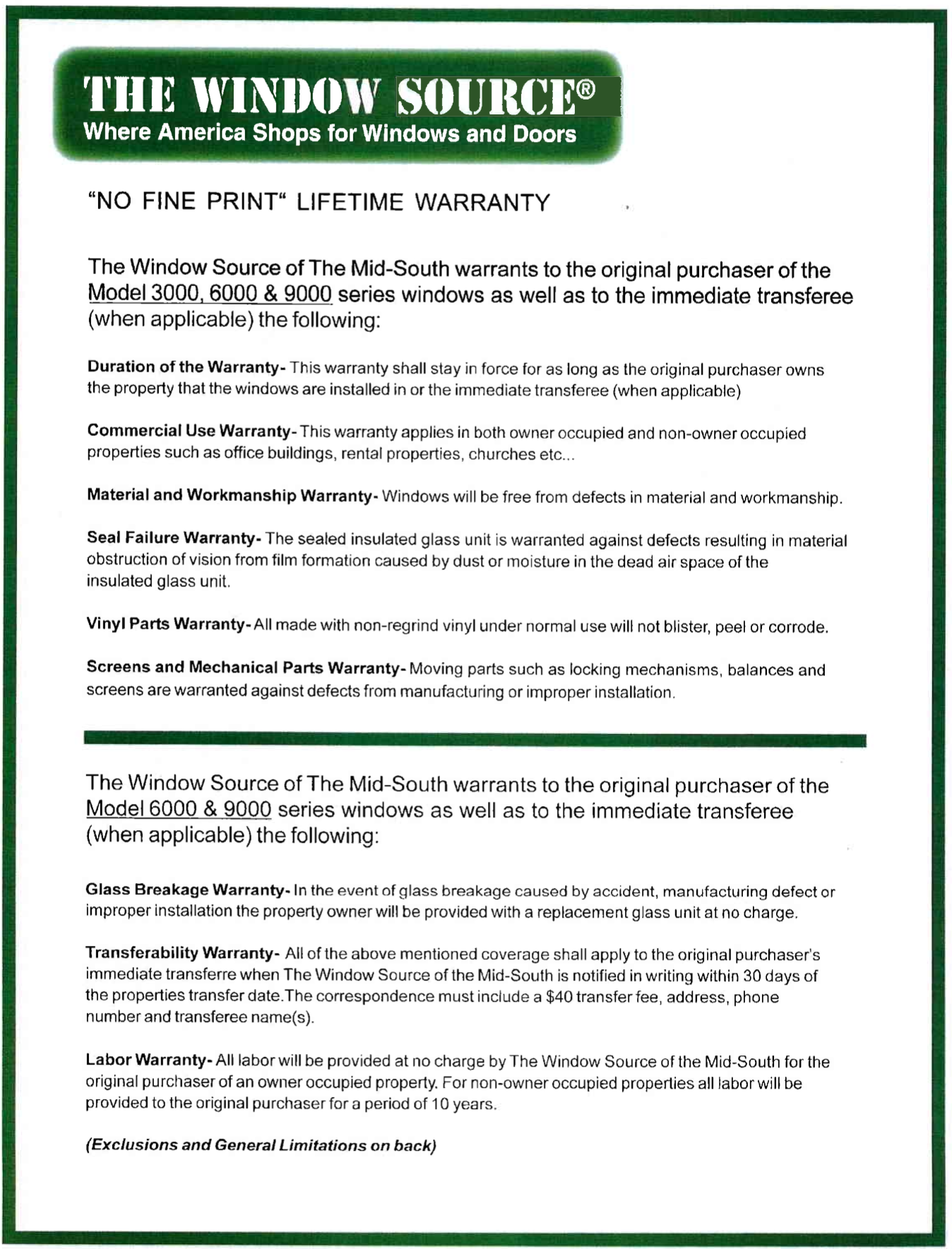 Window Guarantee NO FINE PRINT' LIFETIME WARRANTY — Replacement Windows & Doors in ...