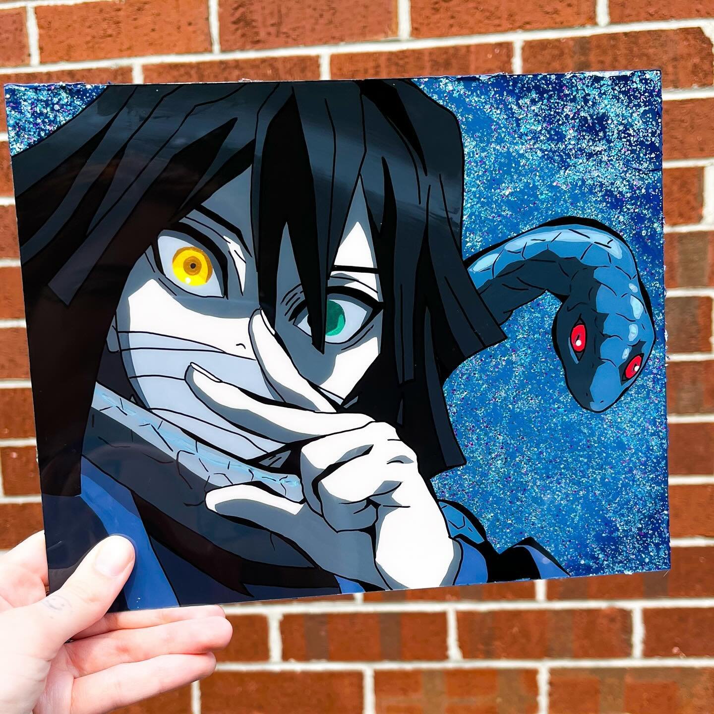 💚💛 Obanai Iguro 💛💚 
Serpent Hashira

This one was hard because of all the greys! But I pulled out all the stops for it, sparkles, shiny paint, and holo! This painting issss flashyyy 🤷&zwj;♀️

#iguro #iguroobanai #obanaiiguro #demonslayer #demons