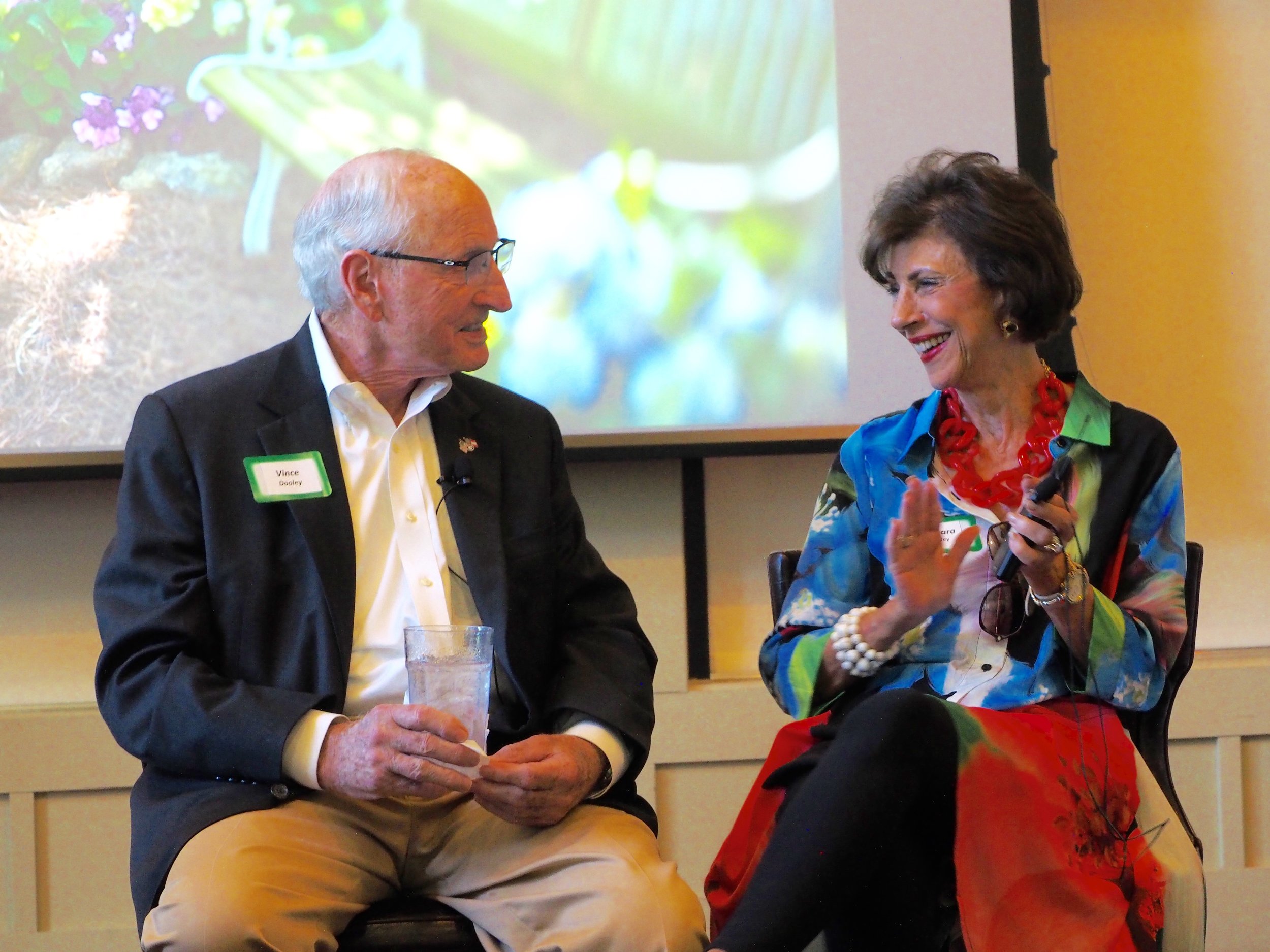 Dooley and his wife, Barbara, kept the party entertained with humorous stories about his gardening adventures and her witty take on his gardening life.