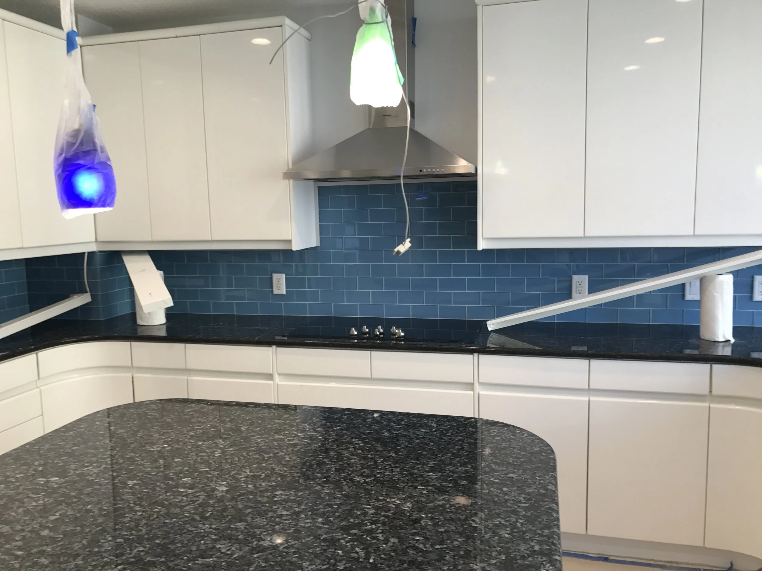 Backsplash install in progress