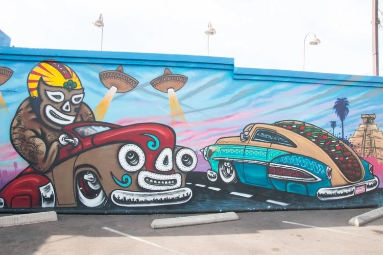 The Phoenix Mural above is right behind Barrio Cafe . It was completed by Colton Brock, Lalo Lota, Angel Diaz, Pablo Luna, and J.B. Snyder.