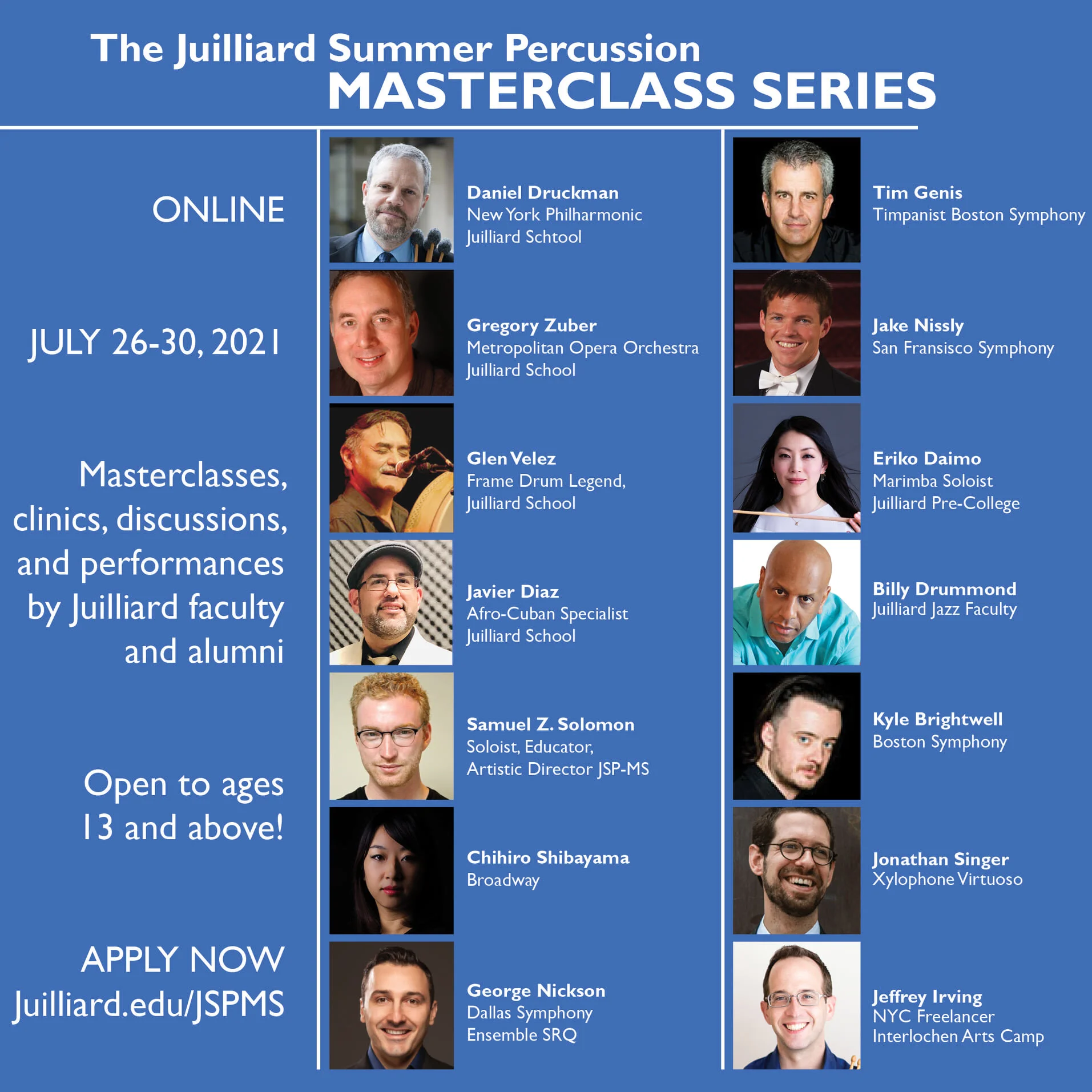 【Seminar】The Juilliard Summer Percussion Master Class SeriesPercussion jobs, festivals