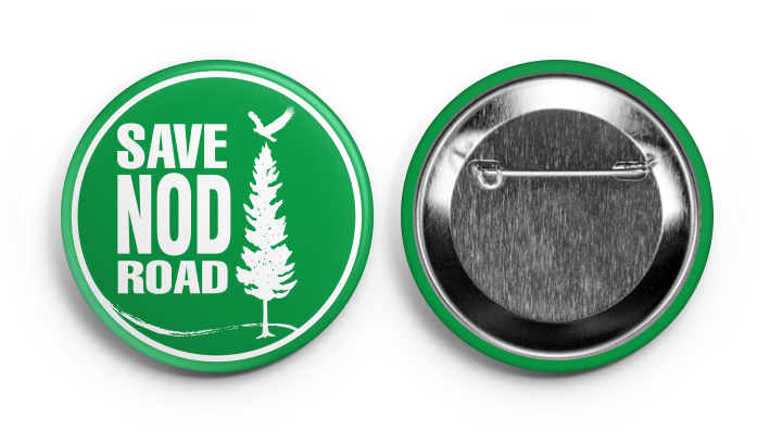 Button - $1 Show your support wherever you go with this attractive 2” Save Nod Road button. Available for pickup at the Pickin’ Patch between 9am and 5pm daily. Special orders also available for delivery to your home in the greater Avon area. Send an email to contact@savenodroad.org