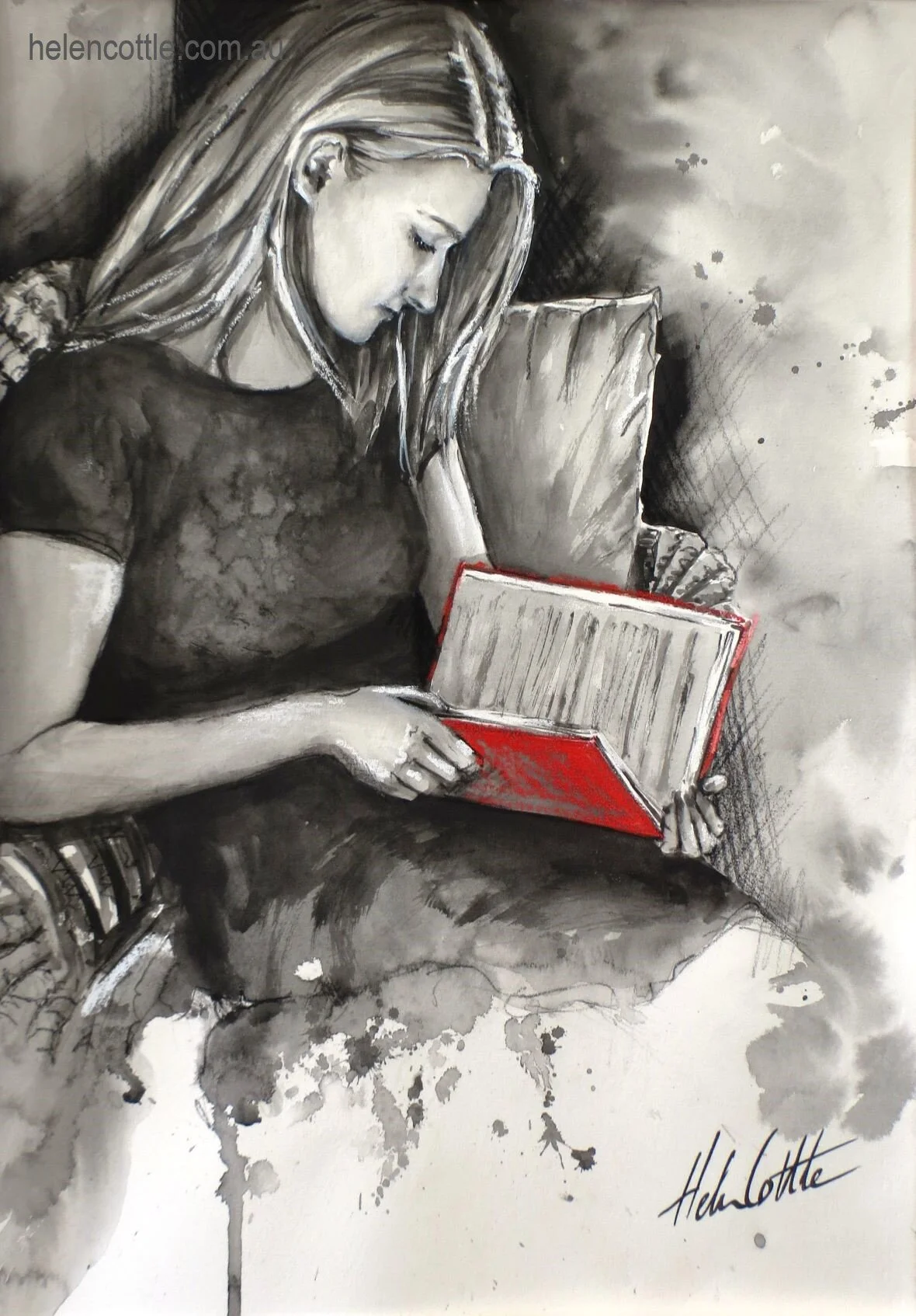 The Red Book Watercolour,Gouache and Pastel 24x36cm by Helen Cottlecxopy.JPG