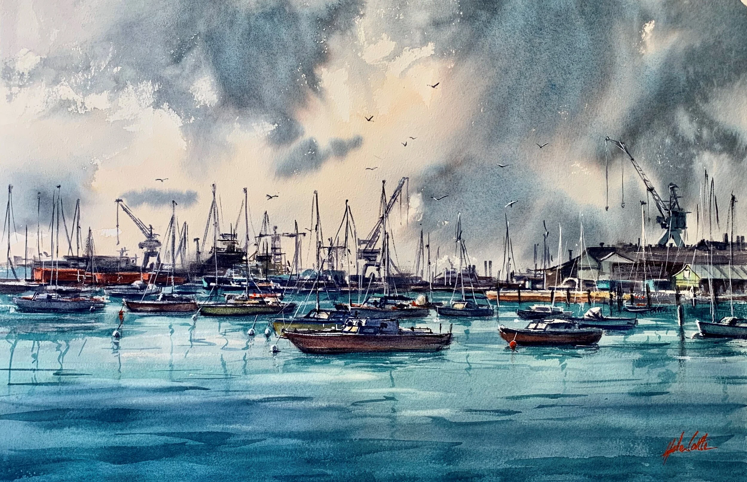 CLAM AFTER THE STORM WILLIAMSTOWN WATERCOLOUR 35X55CM BY HELEN COTTLE.jpeg