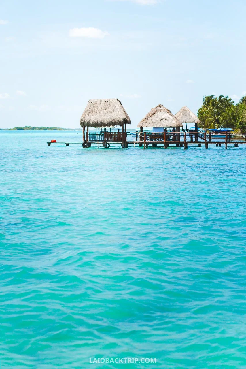 The blue color of Bacalar lake is breathtaking.