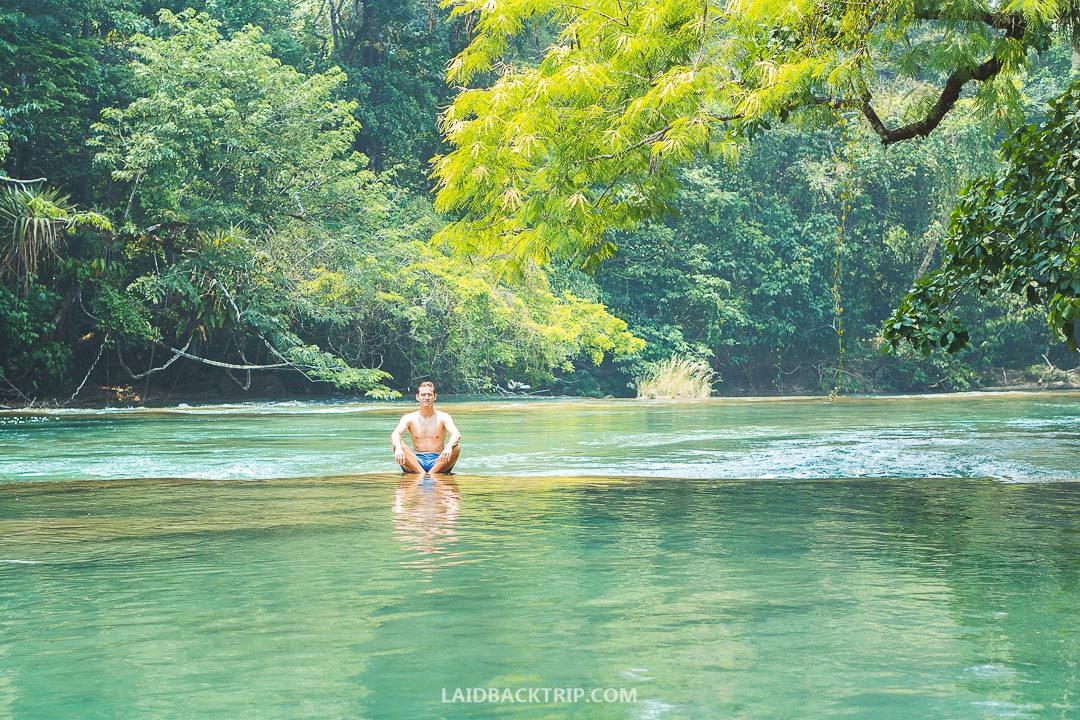 You can swim in pools in designated areas in Agua Azul, Mexico.