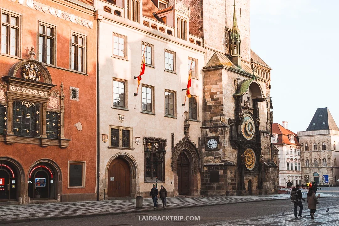 Old Town Square is home to the City Hall, and you can see the Astronomical Clock on the building.