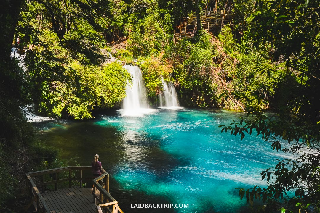Ojos de Caburgua is a series of waterfalls creating crystal clear and turquoise pools near Pucon, Chile.