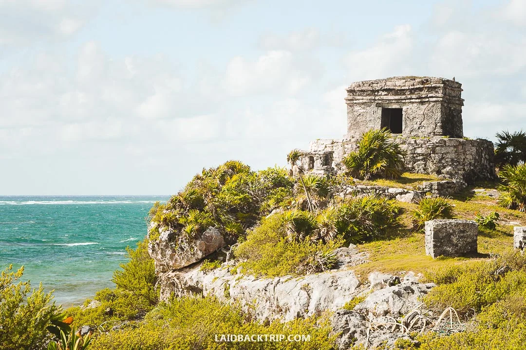 Tulum Ruins are located on the coast of the Carribean sea.