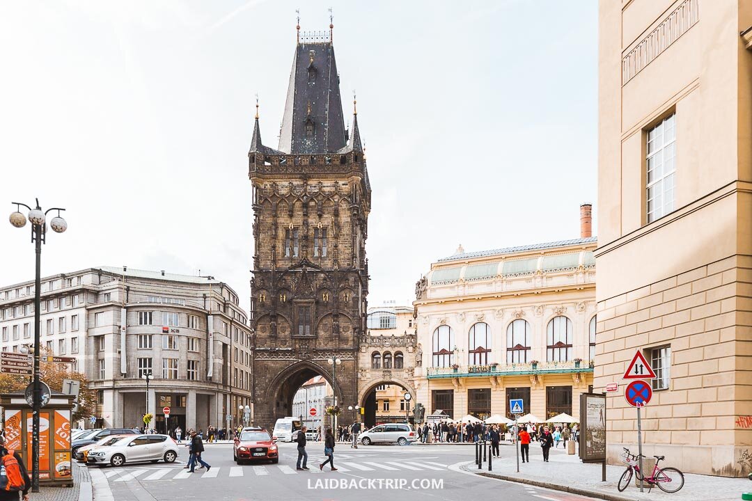 Powder Gate is a neo-gothic tower near Namesti Republiky in Prague.