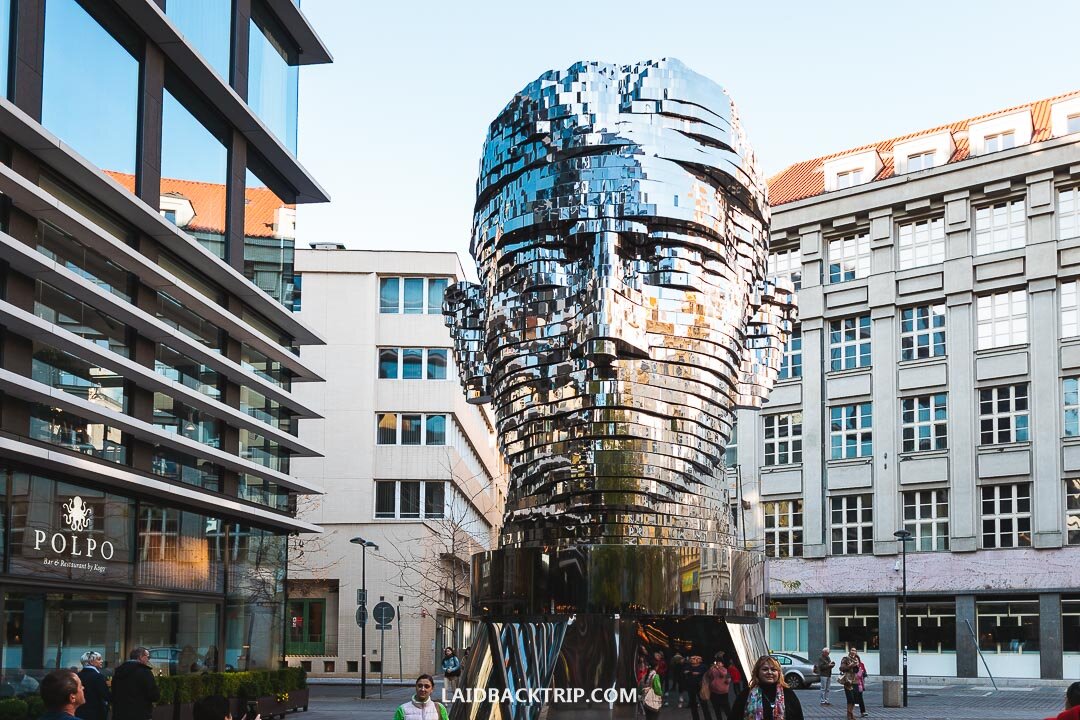Head of Franz Kafka is a futuristic-looking rotating statue in Prague.