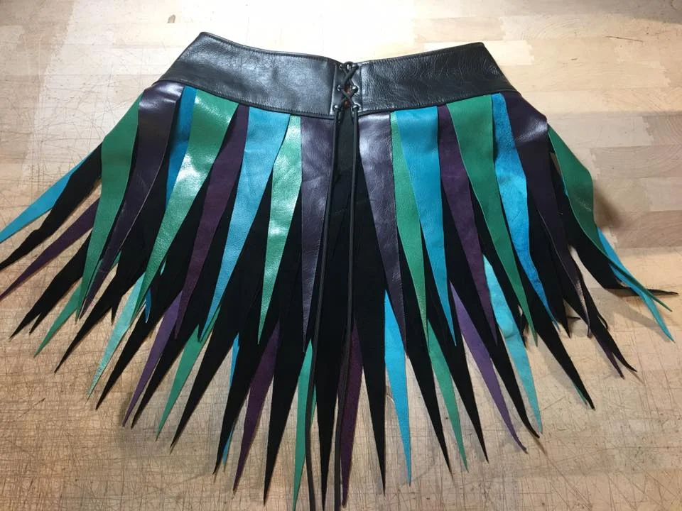 Black and Green Leather Belt with Fringe Studded Fringe Belt | Faux Leather Waist Belt | Festival  main image 3