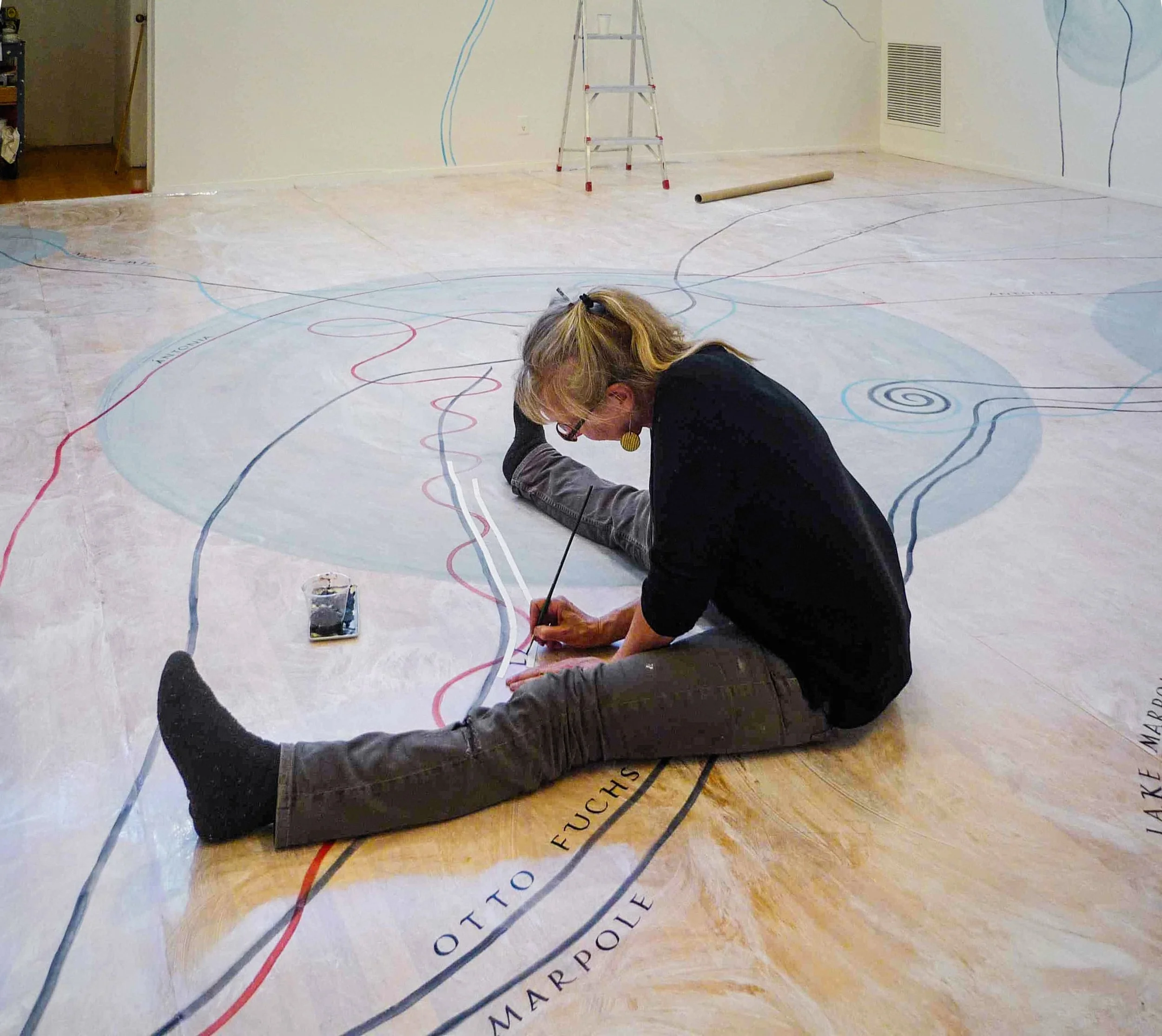 My Ántonia: Lost and Found (2012) Installation 50 × 50 ft. Painted floor and wood furniture. Hoffman Gallery, Oregon College of Art and Craft, Portland, OR 