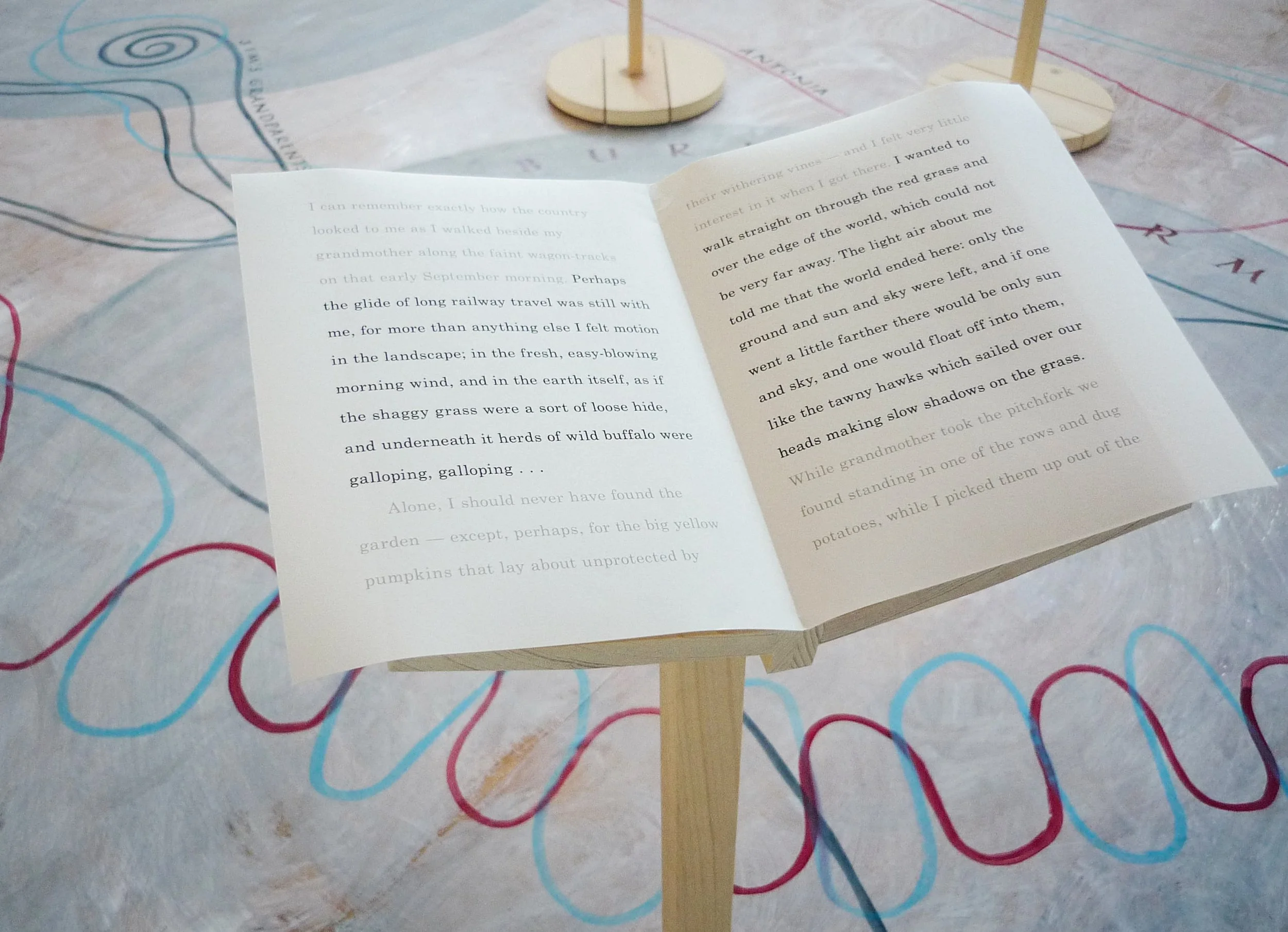 My Ántonia: Lost and Found (2012) Installation 50 × 50 ft. Detail of text page Hoffman Gallery, Oregon College of Art and Craft, Portland, OR 