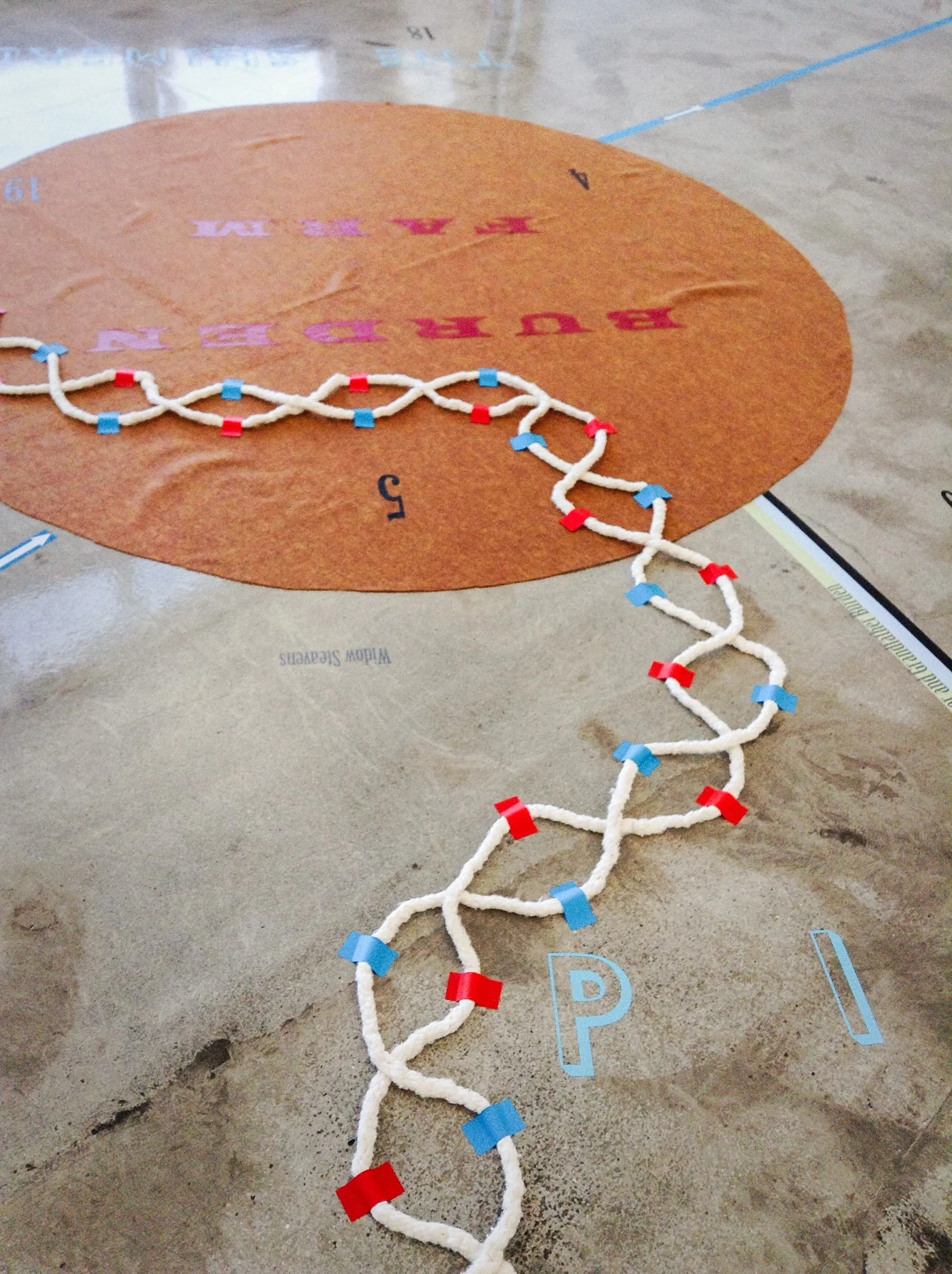 My Ántonia; Instructions for Seeing (2015) Installation. 50 × 50 ft. Vinyl, felt and cotton cord. Constellation Studios, Lincoln, NE.