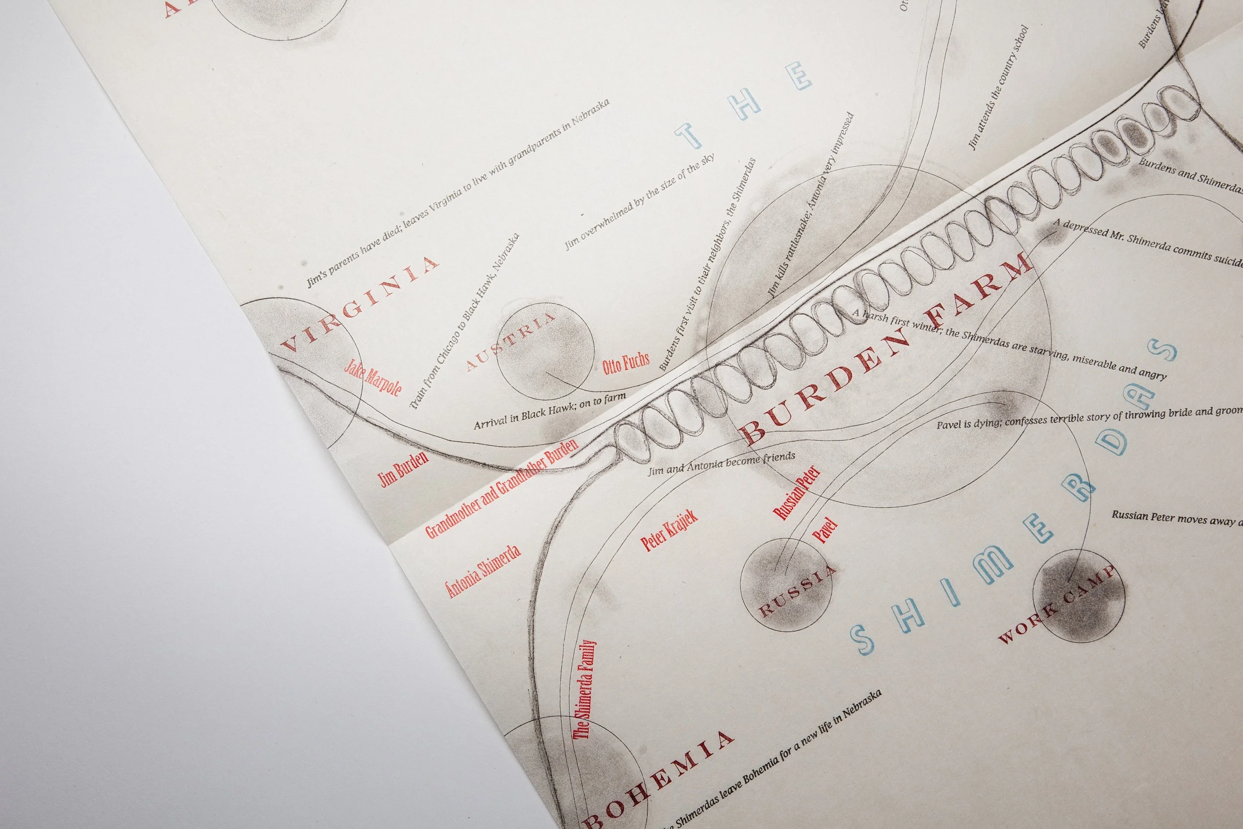 Mining My Ántonia (2012) Map detail. 18 × 24 in. Copperplate etching and letterpress printed text on Japanese paper. Co-published by Hartford Art College and Triangular Press