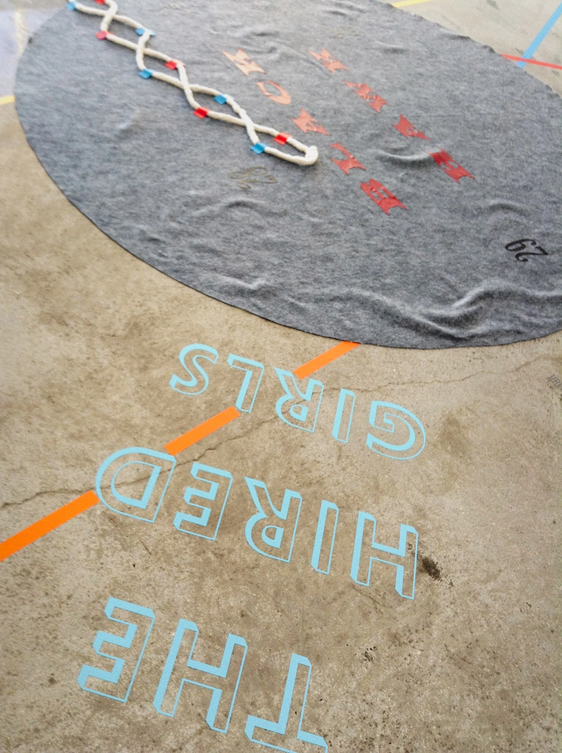 My Ántonia; Instructions for Seeing (2015) Installation. 50 × 50 ft. Vinyl, felt and cotton cord. Constellation Studios, Lincoln, NE.