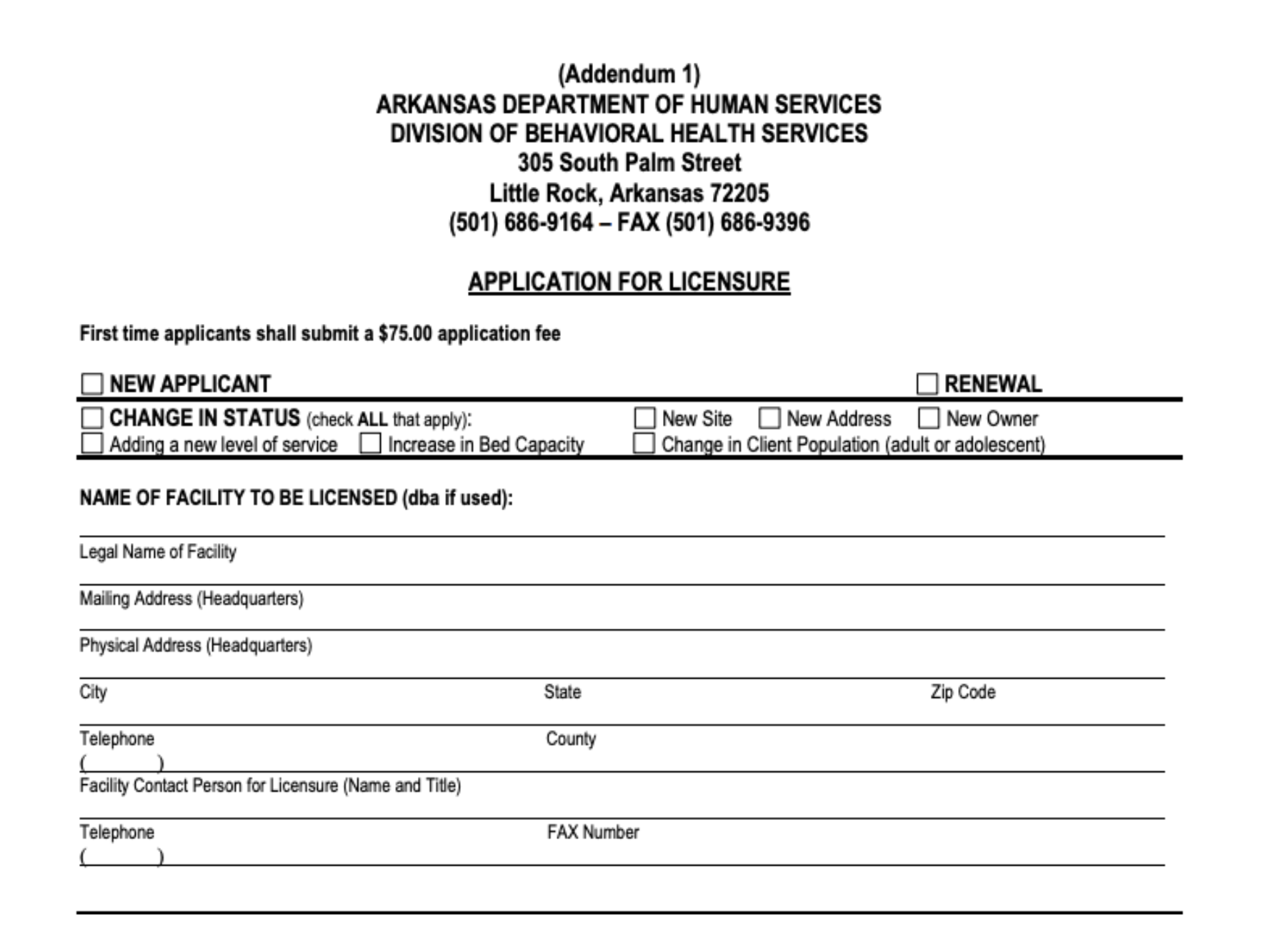 addiction treatment center license application arkansas