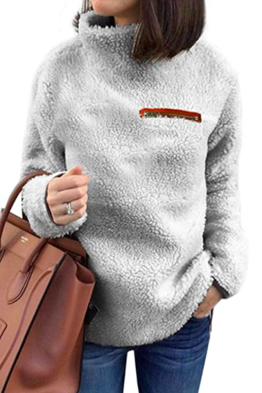 Futurino Women's Sherpa Pullover Fuzzy Fleece Long Sleeve Sweatshirt Oversized Pullover Outwear