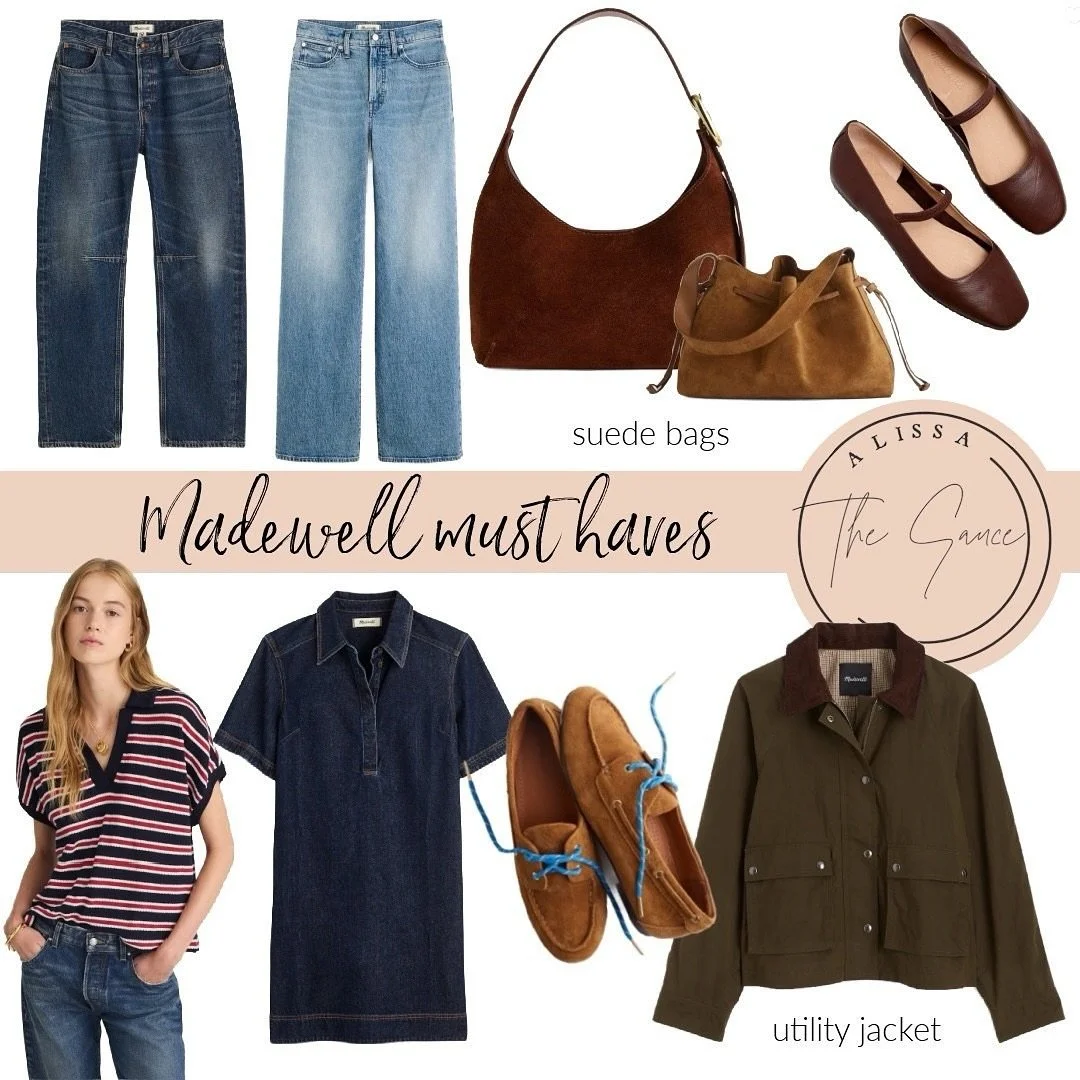 My fall must haves at Madewell 🤎
20% off when you shop through the LTK app this weekend 
I&rsquo;m loving their suede bags at a great price point 👜 flats for on the go and their denim is always a great go to 

Comment SHOP below to receive a DM wit
