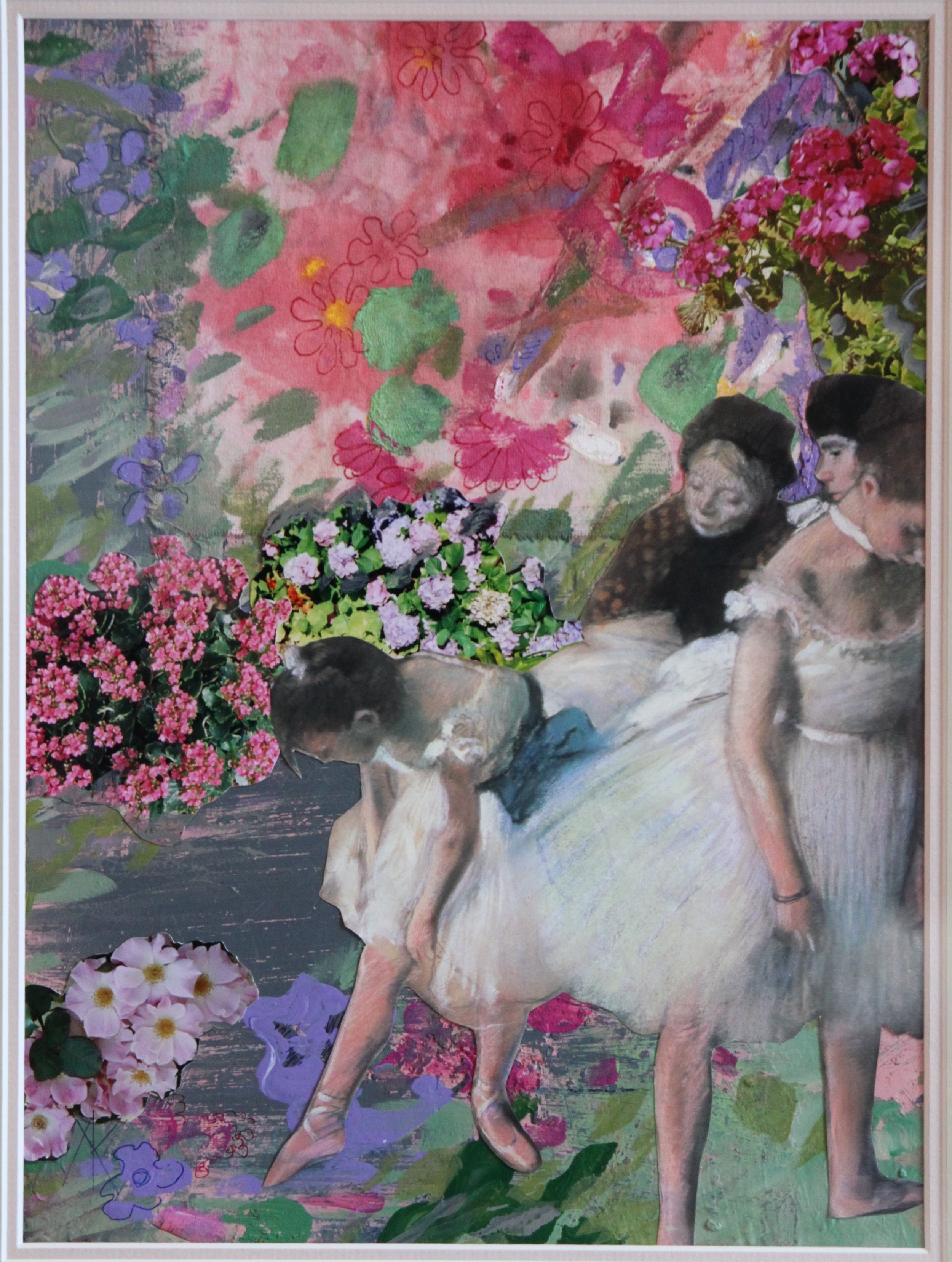  TITLE:  Degas’s garden 3  MEDIUM: Acrylic paint and collage on paper DIMENSIONS: H59 x W49cm  FRAMED 