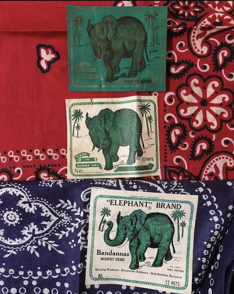 Cotton Scarf Midcentury Bandana Made in USA Elephant Icon
