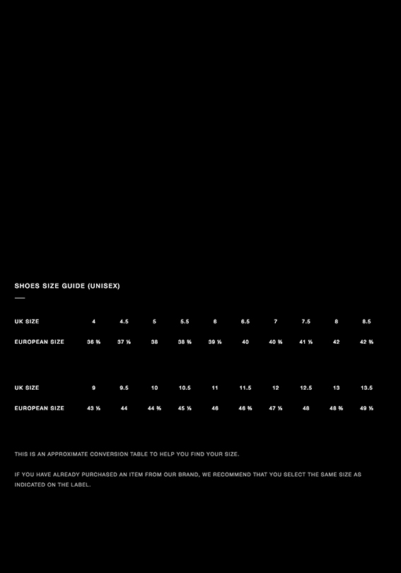 y3 shoes size chart