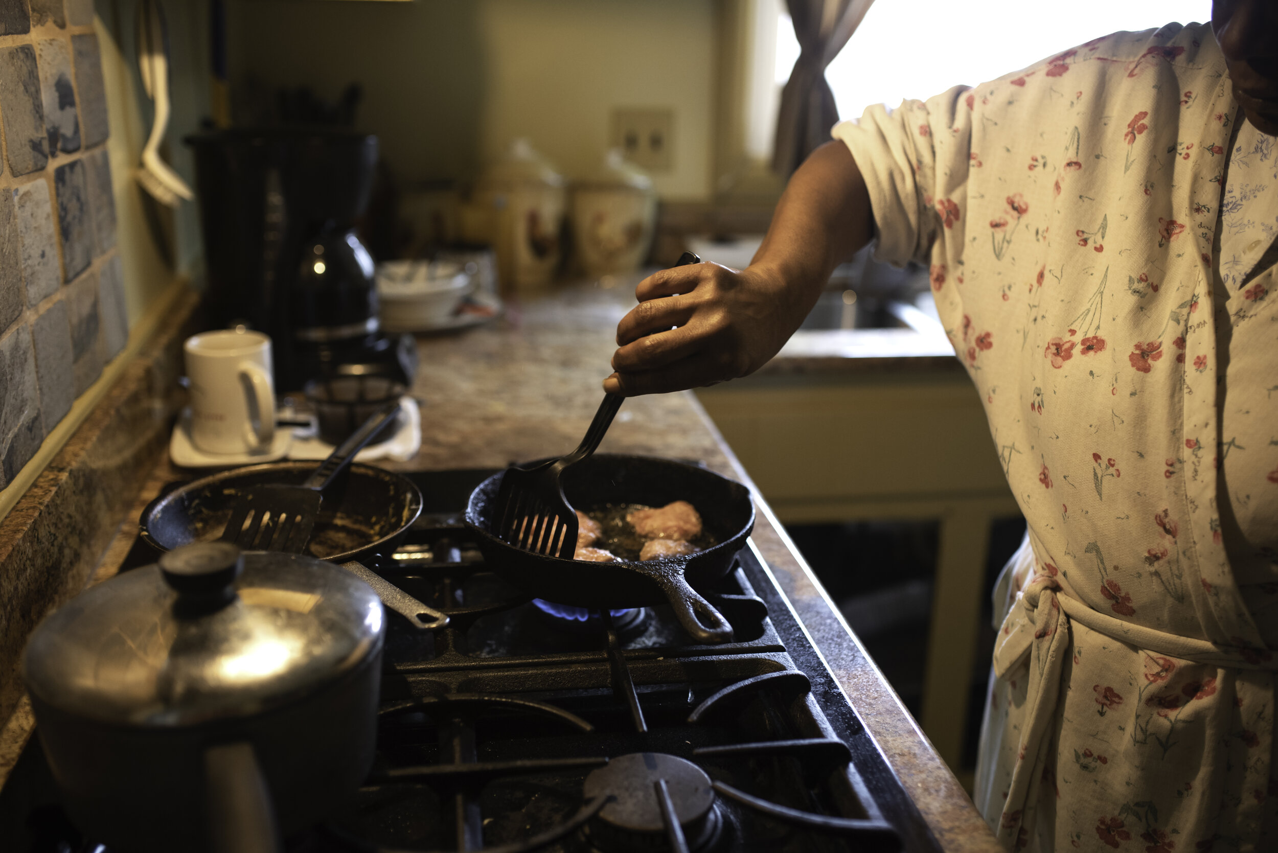   My mother, Michelle Nunn-Thomas, prepares a late brunch for my dad and I. This is something that’s routinely reserved for the weekend, but since she had time off work, it happening on a week day. (Southfield, MI on Wednesday, April 15, 2020)  
