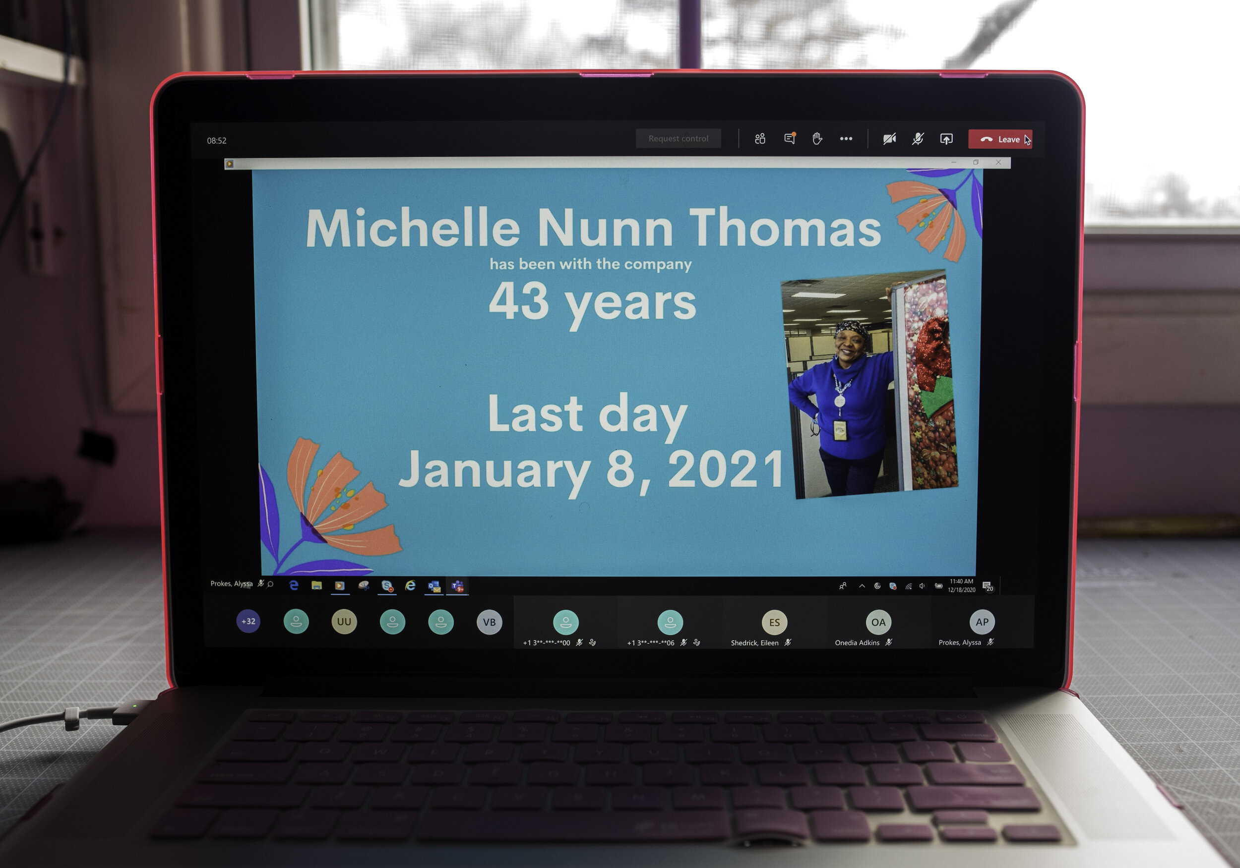   My mother, Michelle Nunn-Thomas, retired from working at Blue Cross and Blue Shield of Michigan after 43 years of service. She was a Customer Service Representative and eventually a Supervisor during her lengthy tenure. Due to COVID, the retirement