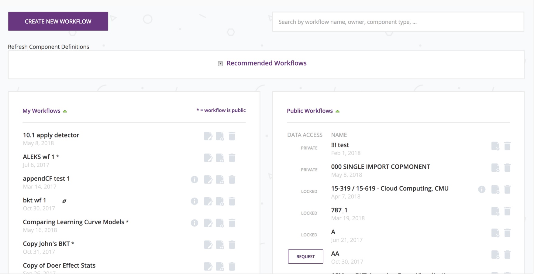 Old workflow list page