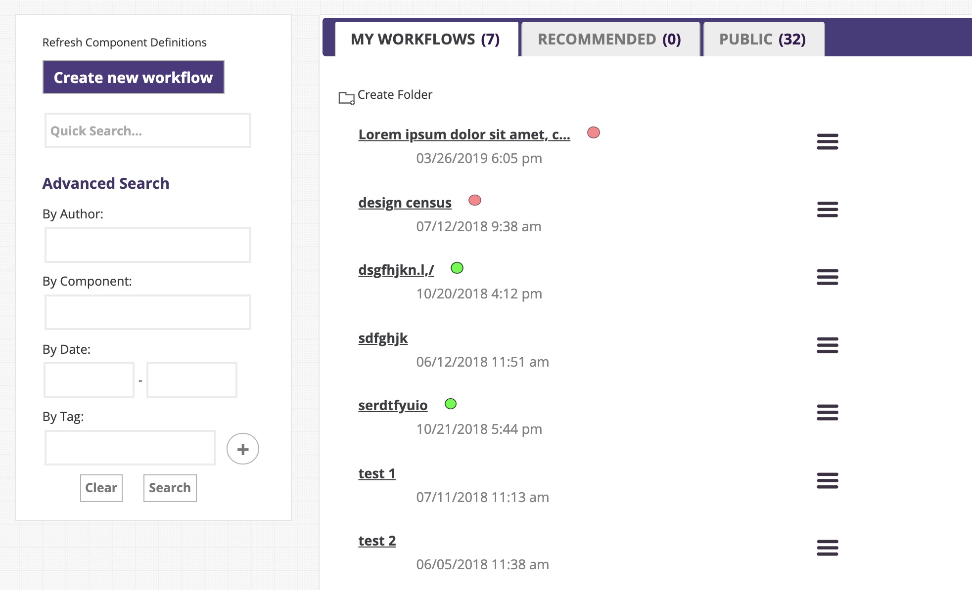 New workflow list page