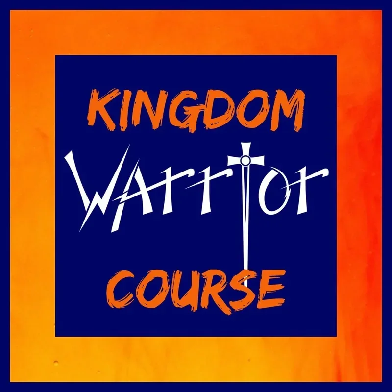 Image of the Kingdom Warrior Course with orange, blue, and white colors and the warrior logo with a stylized sword in the center.