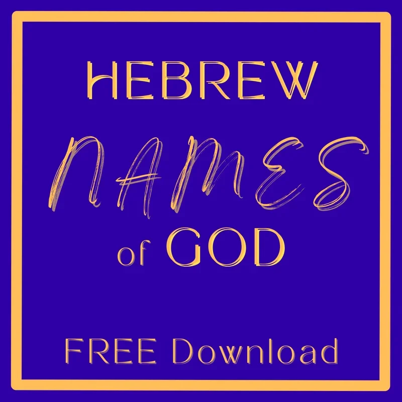 A cover image that has the words "HEBREW Names of God" written in large, stylized yellow text on a dark blue background, with an orange border surrounding it.