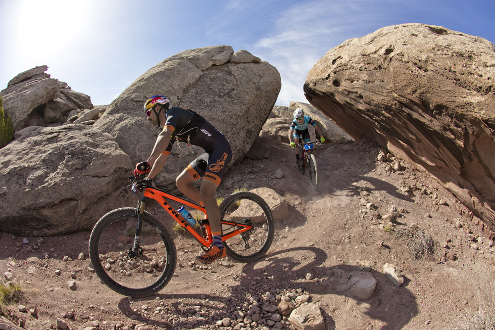 Payson McElveen led Justin Lindine on the Alaska trail on Stage 2. He went on to finish 2nd overall after 3 days of racing.