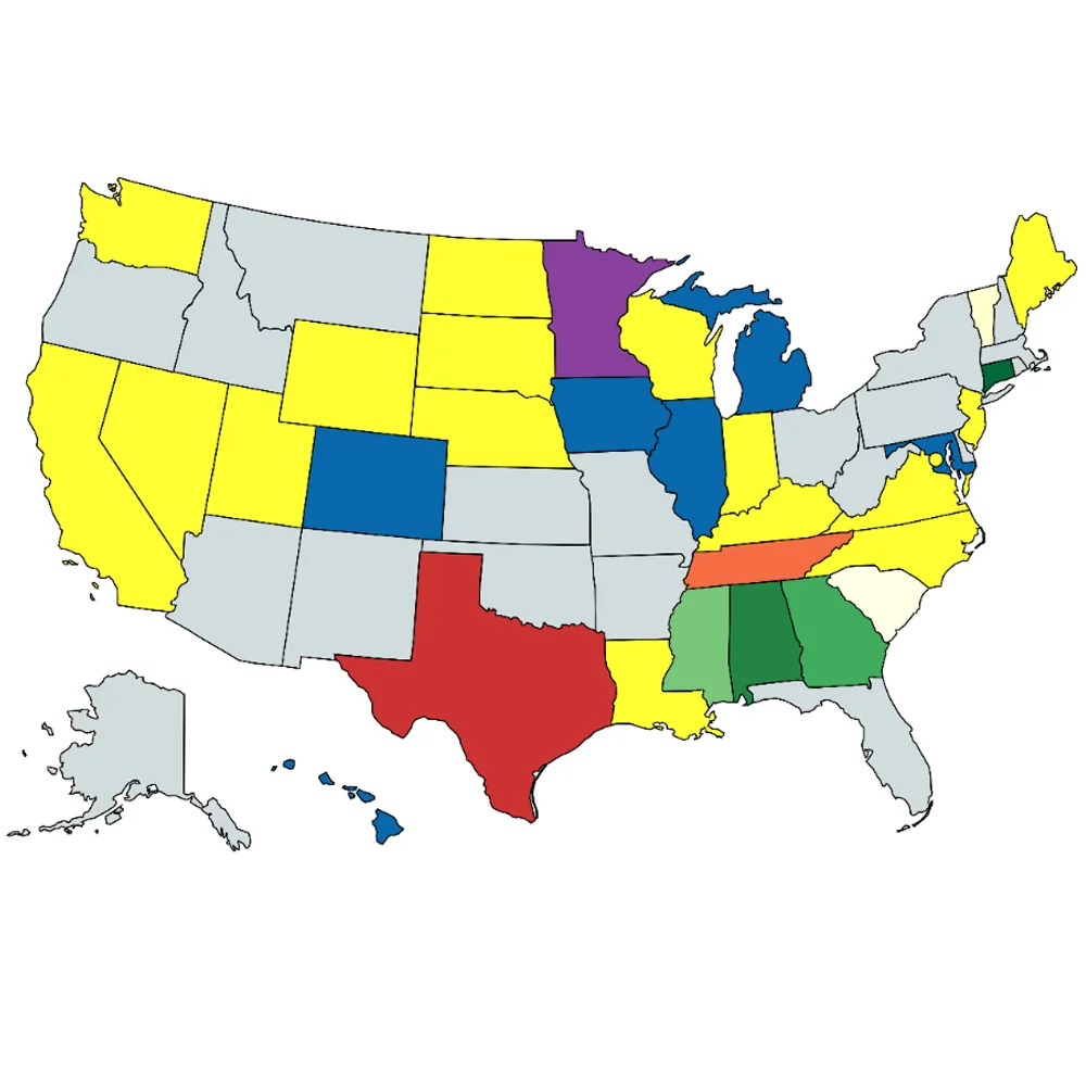 Exceptions: Wyoming 2-1-2019, California 4-1-2019
