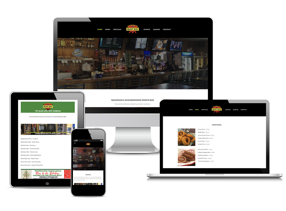 example of a responsive design website and how it displays on a desktop, laptop, tablet, and mobile phone