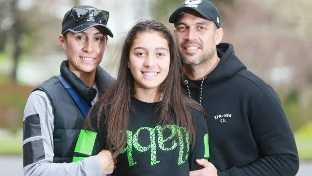 Temira Hetherington and Tai Mataroa with daughter Paris were in Hamilton to support the power-lifting event at Waikato University in support of families with children diagnosed with mitochondrial disease.