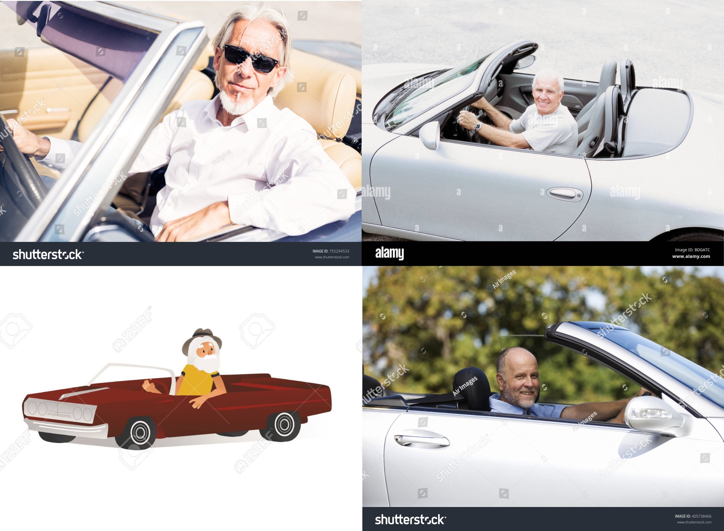 Typical stock photos of people driving convertibles