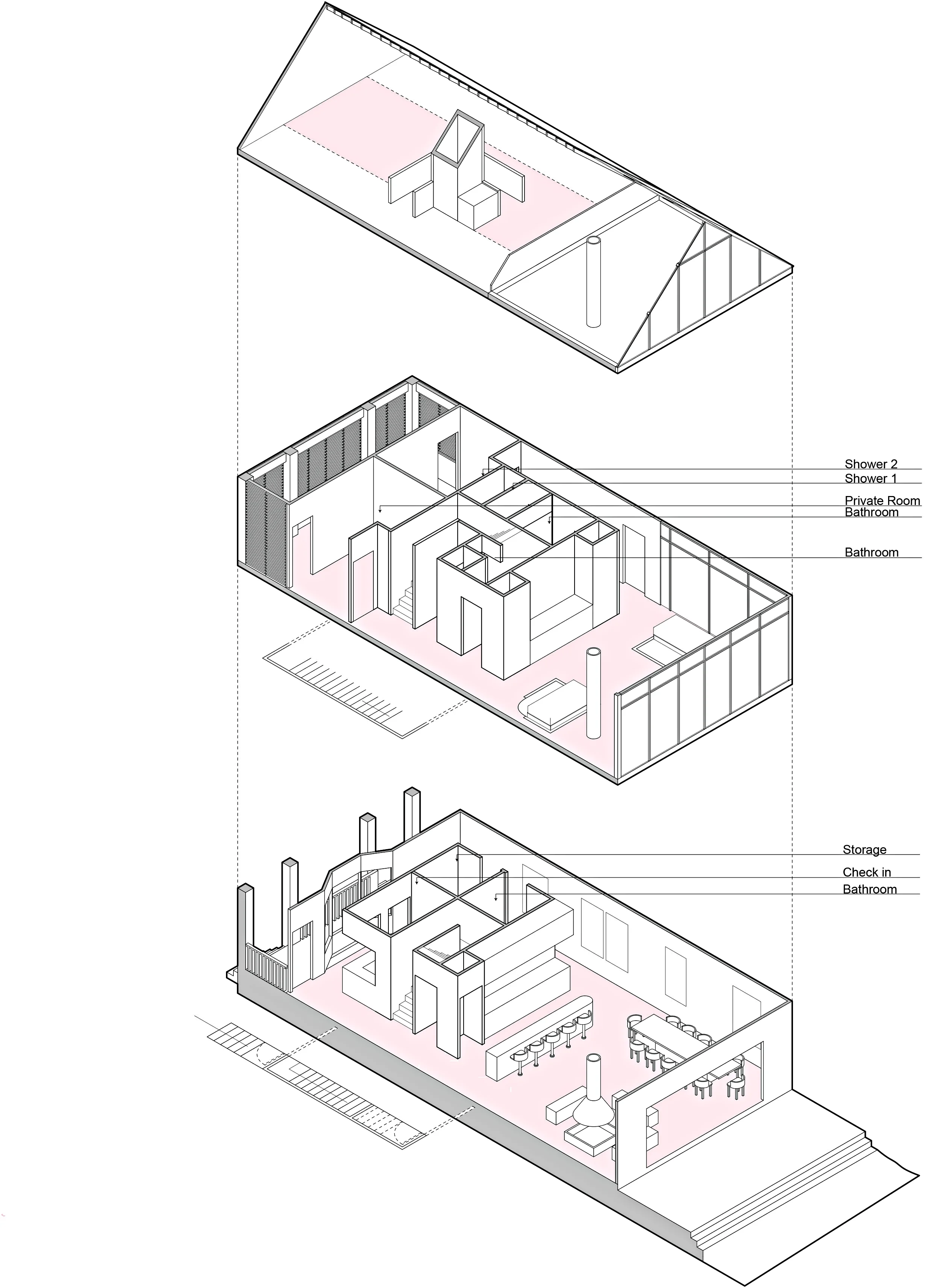  Isometric showing interior and service areas 