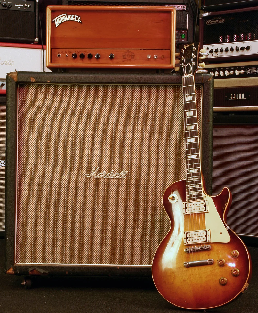 59 Burst, Trainwreck Express & 68 Marshall cab with Pulsonic cone Celestion G12M Greenbacks