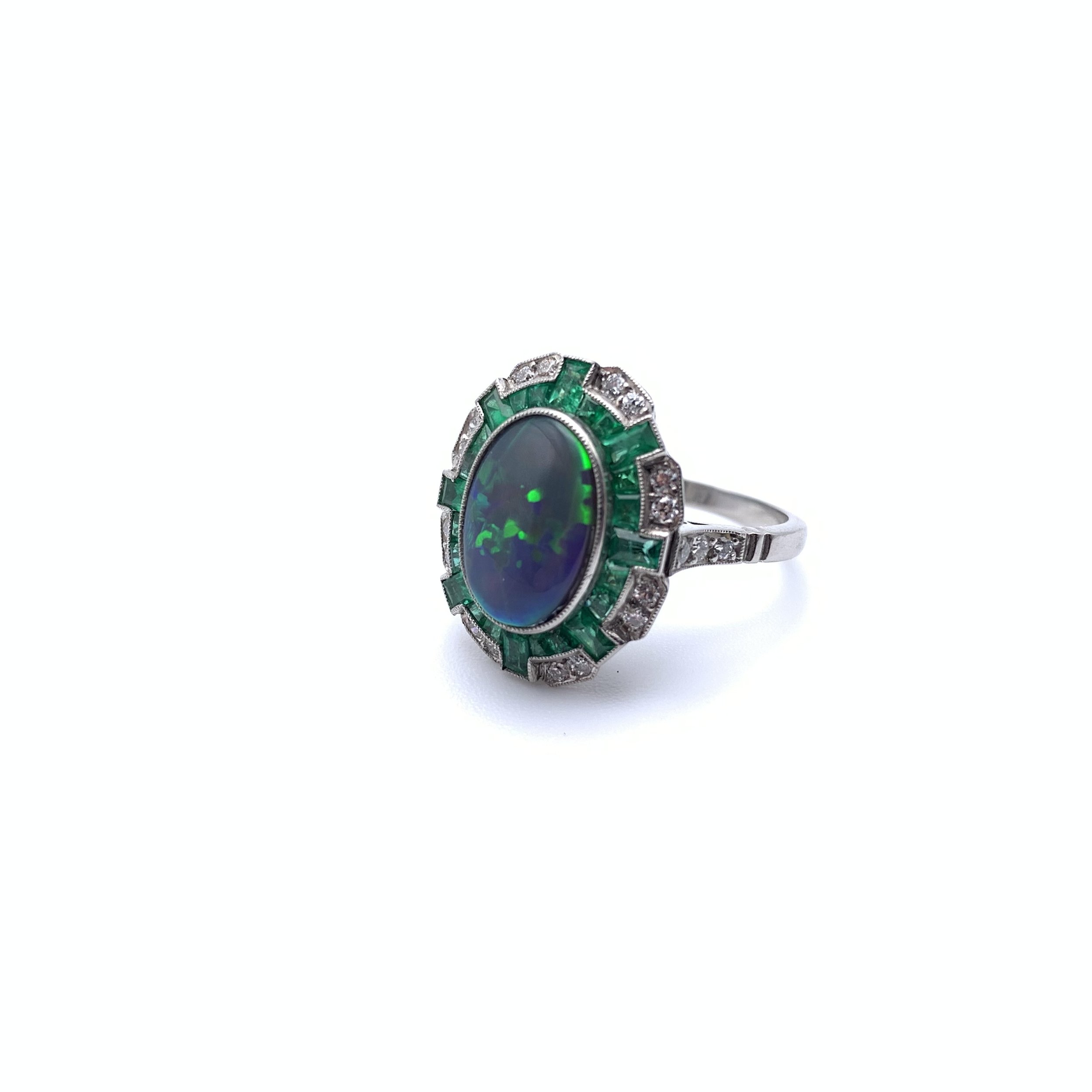 Black Opal, Emerald &amp; Diamond Ring