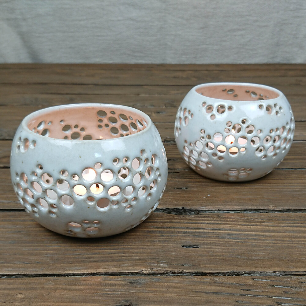 Handmade Ceramic Tealight Holder Intricate The Floral Fox Plastic Free Eco Friendly Vegan
