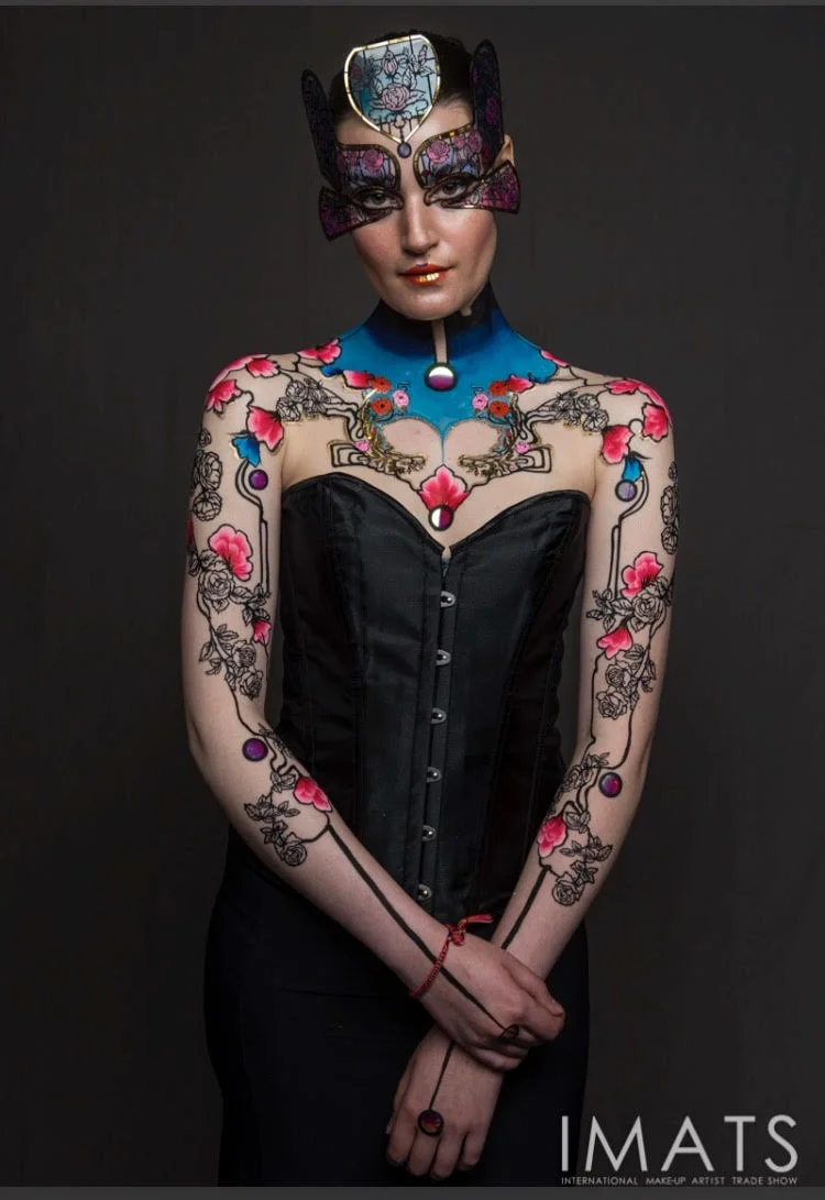 IMATS 2017 collaboration : Face lace, mask and makeup by Phyllis Cohen, body art by Brierley Thorpe https://face-lace.com/