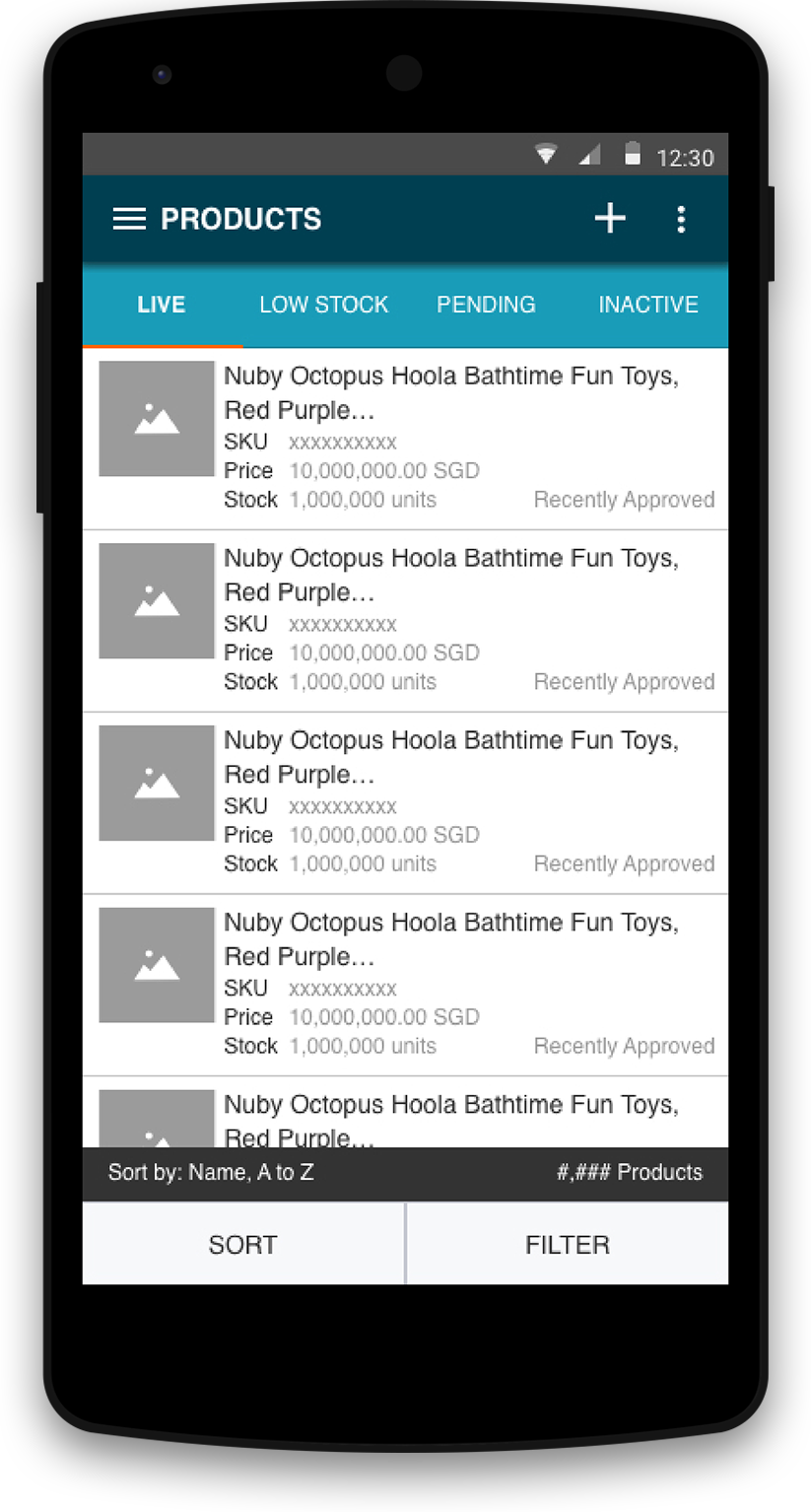 MANAGE PRODUCTS Sellers can add new a product, edit product details, and bulk manage products.