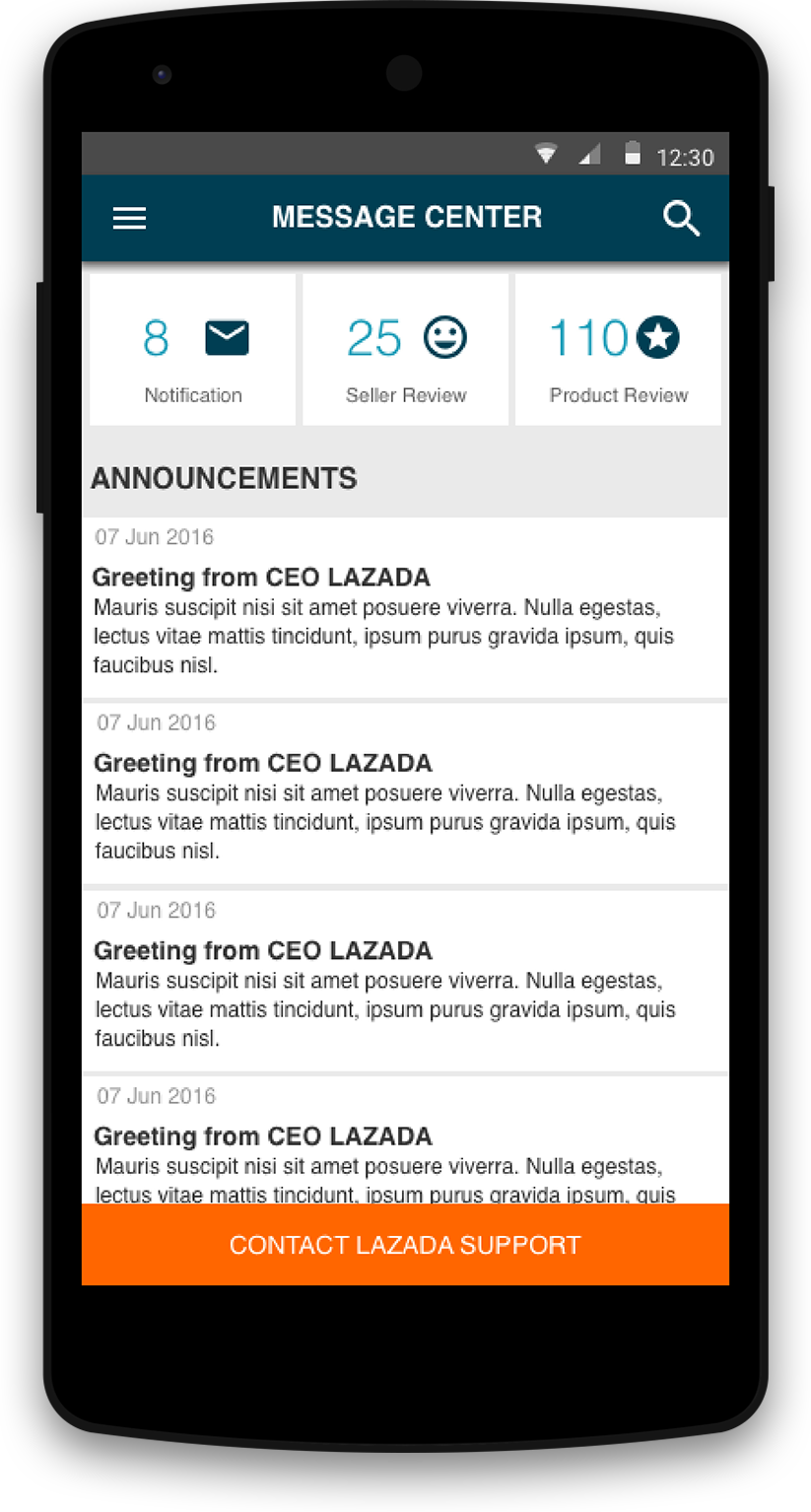 REPLY MESSAGES Sellers can receive admin notifications, read and reply to customer reviews.