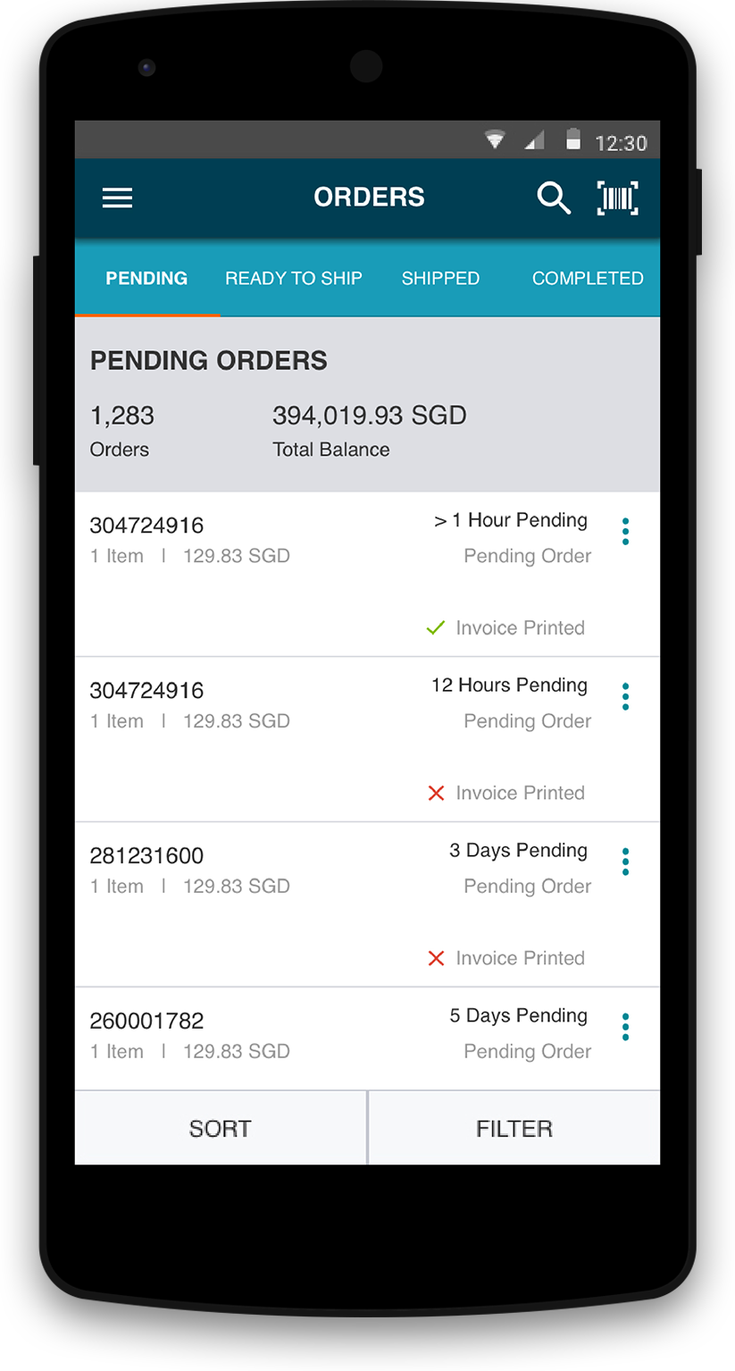 MANAGE ORDERS Sellers can process multi-item orders, search a specific order and view order details.